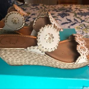 Jack Rogers wedges. Size 7.5. Bone/gold color. Gently worn.
